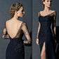 Black Elegnt Sheath Evening Dress, Long Sleeve Evening Dress, Elegant prom Dress cg2704