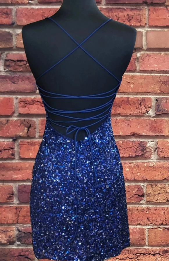 Sparkly Sequin Royal Blue Sheath Homecoming Dress cg3353