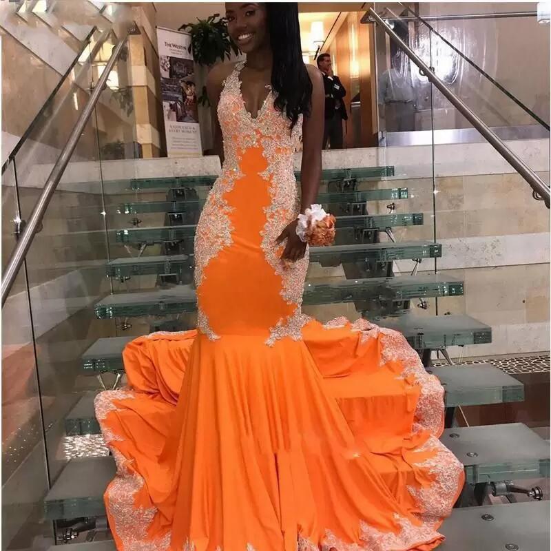 gorgeous mermaid orange prom dress for black girls  cg8572