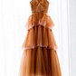 Off The Shoulder Tulle Tiered Long Prom Dress, A Line Evening Gown   cg24857