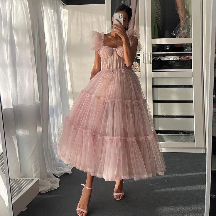 Cute tulle short prom dress pink evening dress    cg19111