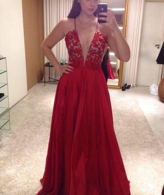 Sexy Spaghetti Straps V Neck Long Prom Dresses Evening Dresses for Women   cg10111