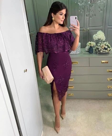 Purple Off Shoulder Lace Homecoming Dresses cg10134
