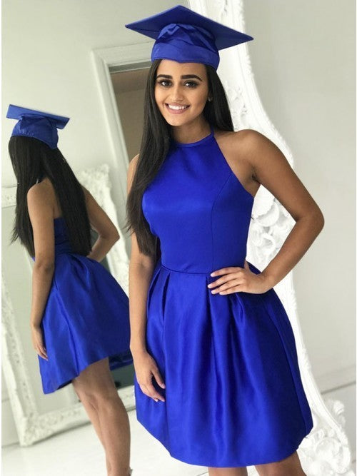 Halter A-Line Sleeveless Royal Blue Short Homecoming Dress   cg10208