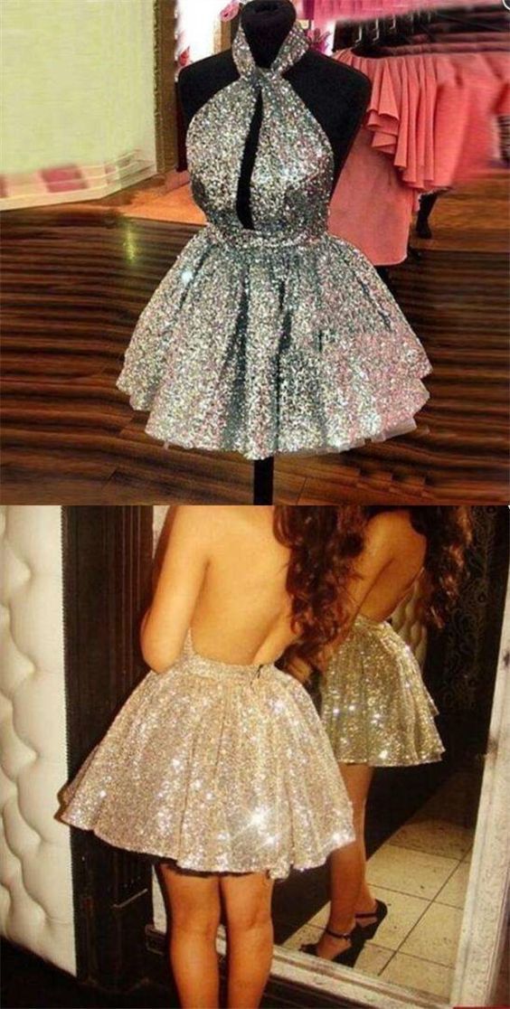 Shiny Silver Sequins Dress,Short Mini Homecoming Dance Dress    cg10219