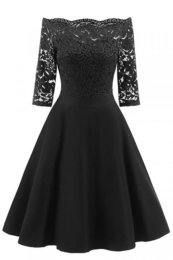 Black Lace Off Shoulder Homecoming Dress   cg10318