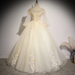 Beautiful Ivory Tulle Long Sleeves Floral Sweet 16 Gown, Party Gowns prom dress    cg10387