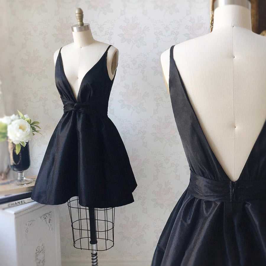 BLACK SATIN SHORT DRESS PARTY DRESS Homecoming Dress  cg10456
