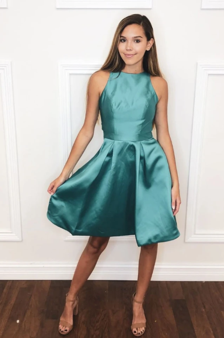 SIMPLE GREEN SATIN SHORT DRESS GREEN HOMECOMING DRESS  cg10516