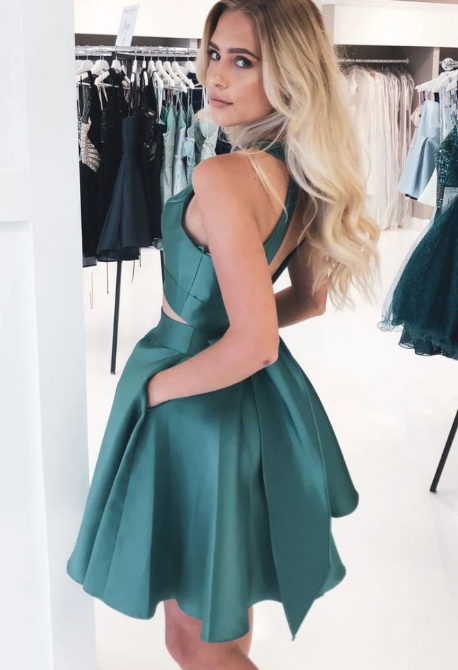 SIMPLE GREEN SATIN SHORT DRESS GREEN HOMECOMING DRESS  cg10516