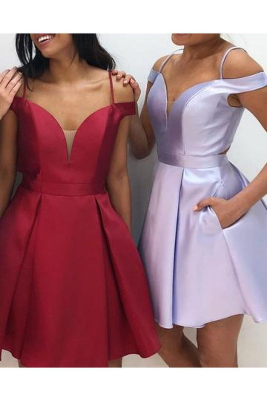 Off The Shoulder V-neck Homecoming Dresses    cg10659