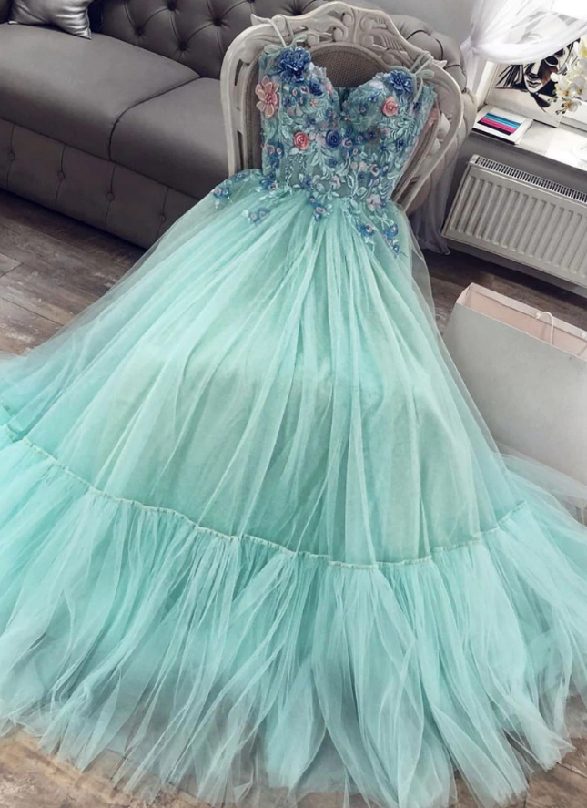 Green sweetheart tulle lace long prom dress green evening dress   cg10679