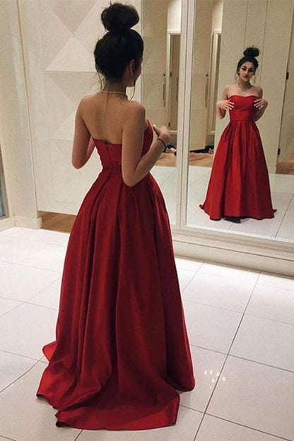 Red Prom Dress, Long Prom Dress, Elegant Prom Dress, Strapless Prom Dress, A Line Prom Gowns cg1072