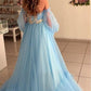 Modest Tulle Off-the-shoulder Neckline Floor-length A-line Prom Dresses With Lace Appliques    cg10851