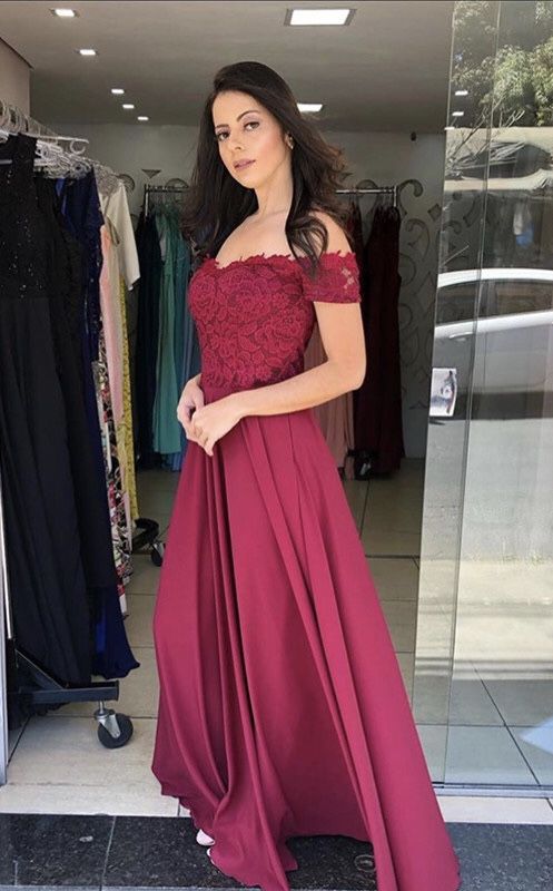 Elegant burgundy lace bridesmaid dresses off the shoulder Long Prom Dress, Evening Formal Dress   cg10854