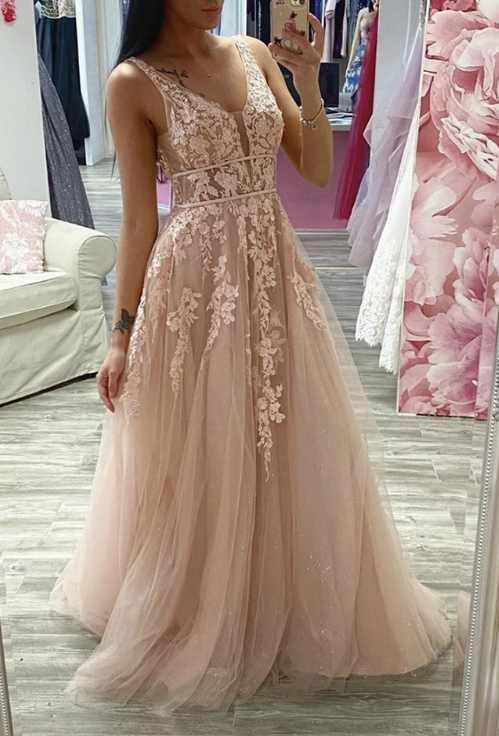 Pink tulle lace long prom dress evening dress   cg10883