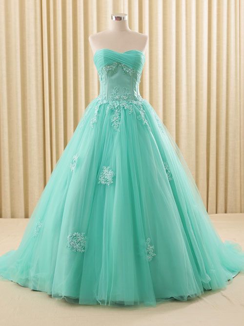 Turquoise Lace Ball Gown Dress prom Dress,princess Ball Gown Dress   cg11064