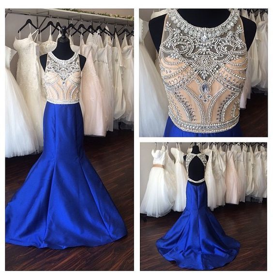 Royal Blue Prom Dress,Mermaid Prom Dress,Satin Prom Gown   cg11087