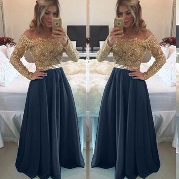 Sexy Blue A-line Long Sleeves Zipper Beading Prom Dresses    cg11138