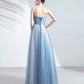 BLUE TULLE LACE LONG PROM GOWN FORMAL DRESS   cg11209