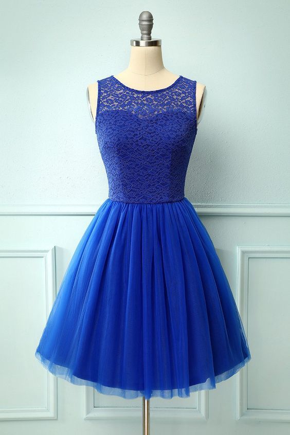 royal blue lace short dress with sleeveless homecoming dress    cg11222