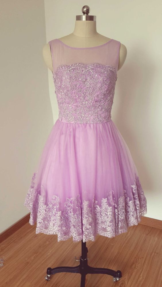 Lilac Lace Tulle Short Homecoming Dress    cg11261