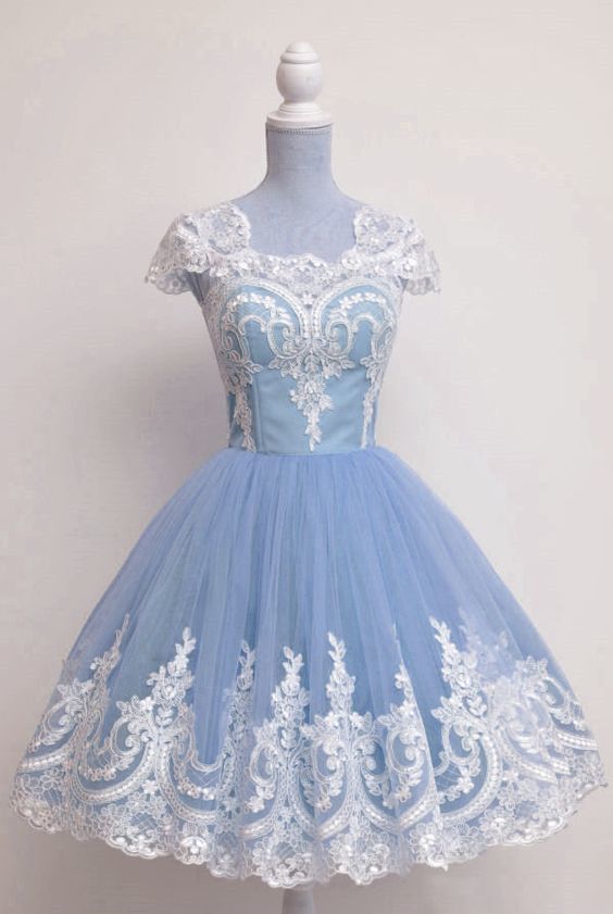 Short Blue Party Dress With Appliques Lace homecoming dress  cg11262