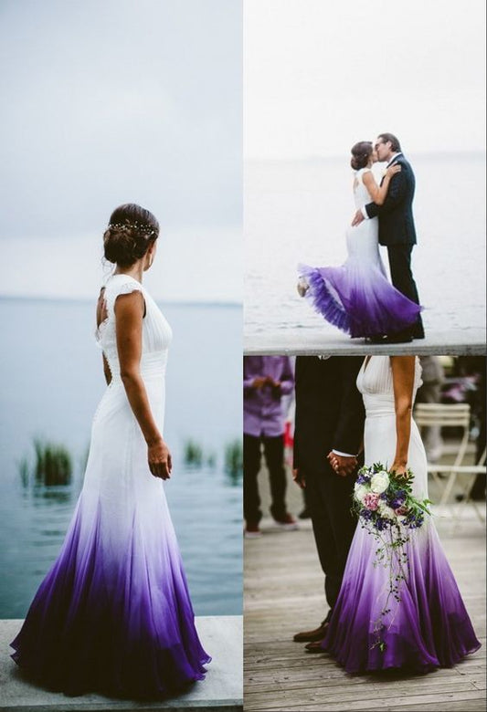Colored Wedding Dresses, Purple and White Wedding Dress, Ombre Wedding Dress prom Dress   cg11274