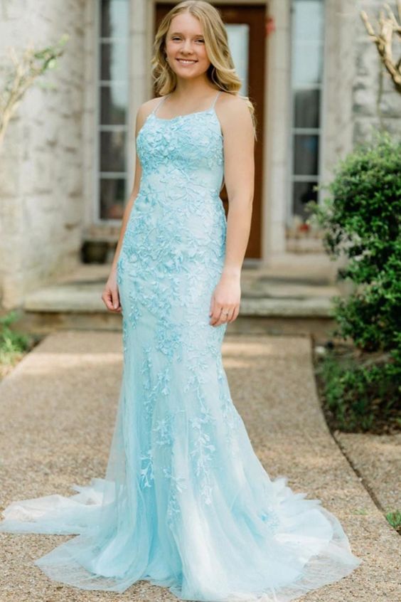 light blue lace mermaid long evening dress prom dress formal dress   cg11359