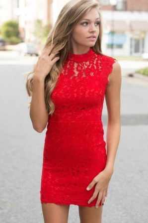 red short homecoming dresses, lace tight short dresses, open back bodycon short party dresses cg1137