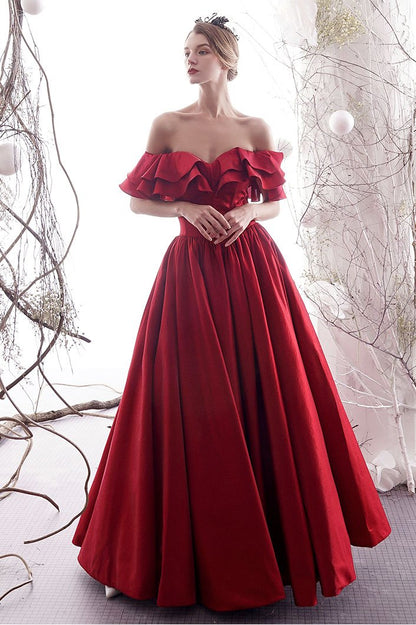 Simple red sweetheart satin long prom dress red bridesmaid dress   cg11414