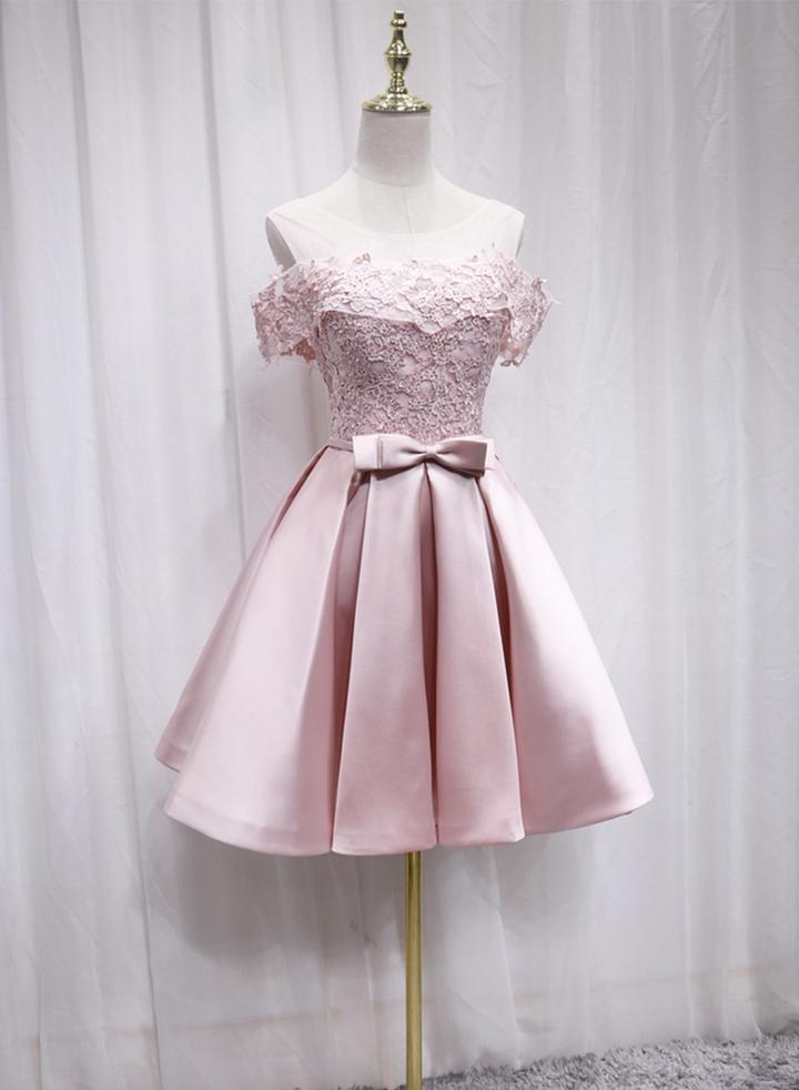 Lovely pink satin lace homecoming dress   cg11435