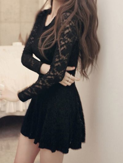 Black Round Neck Long Sleeve Lace homecoming Dress  cg1146