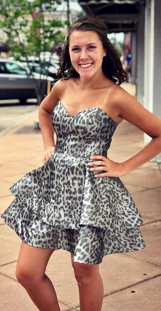 Black Leopard Tiered Short Homecoming Dresses    cg11501