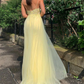 Yellow v neck tulle lace long prom dress yellow formal dress   cg11511