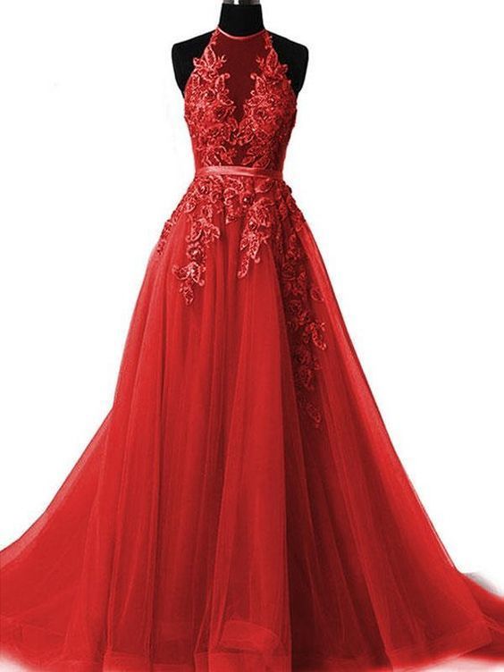 Long Prom Dress Halter Brush Train Simple Lace Prom Dress  cg11529