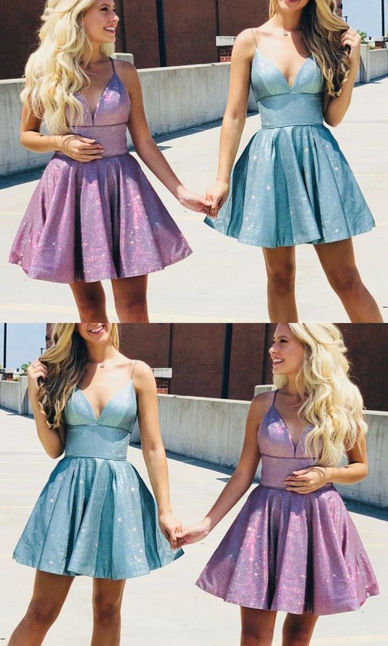 Spaghetti Straps V Neck Mini Homecoming Dress Aqua Silver Cocktail Dress    cg11561