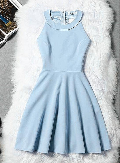 Light Blue Halter Short Wedding Party Dress, Cute Blue homecoming Dress   cg11615