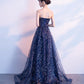 Navy Blue Floor Length Long Party Gown, A-Line Long Prom Dress   cg11617