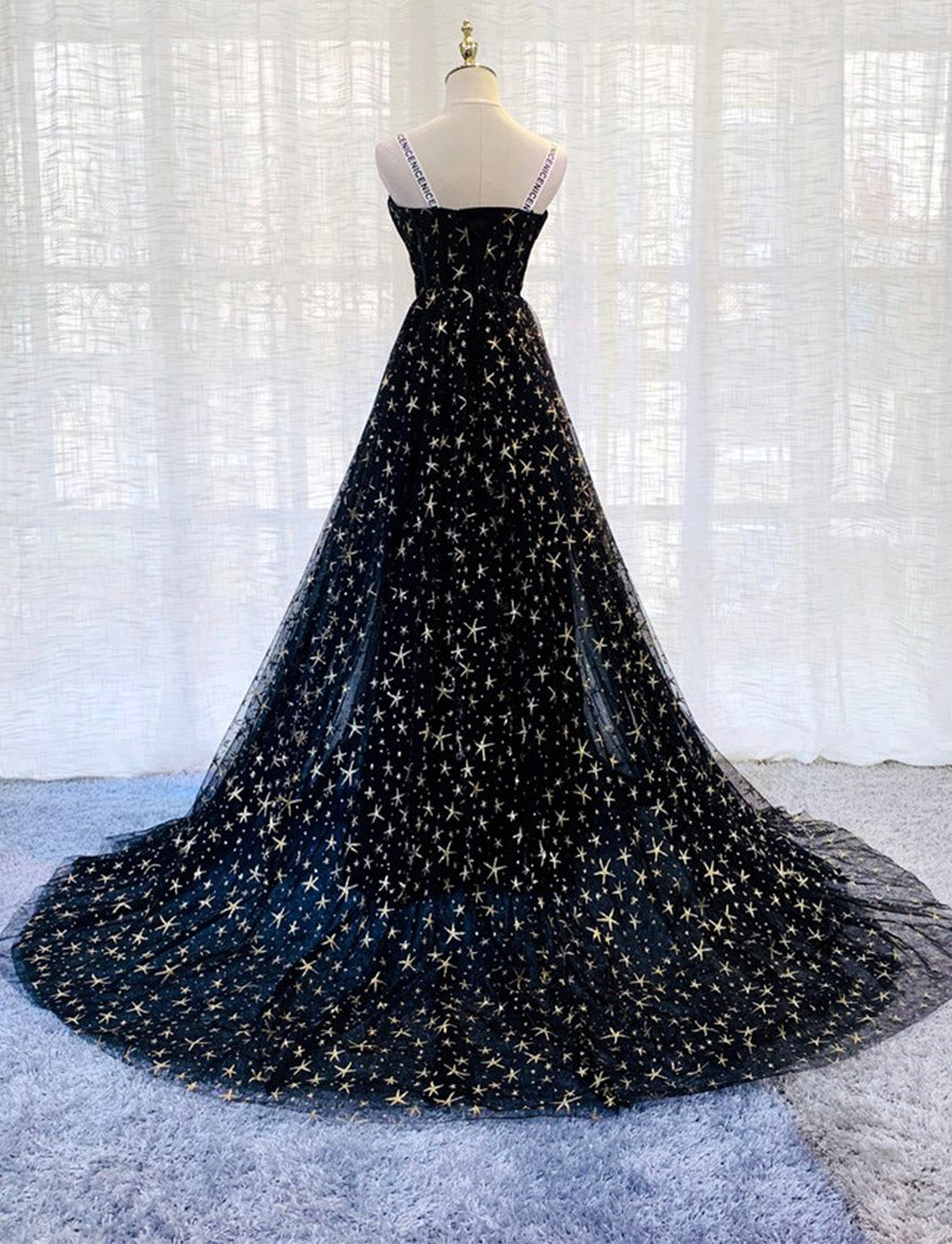 BLACK TULLE LONG PROM GOWN FORMAL DRESS   cg11648