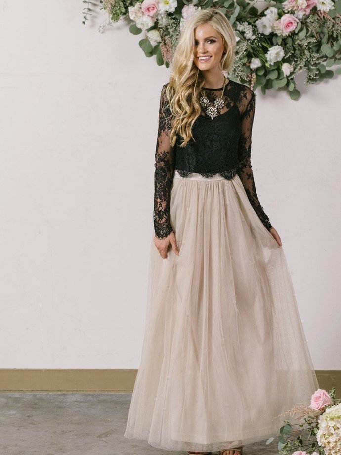 Long Sleeve Lace Black Prom Dress   cg11721