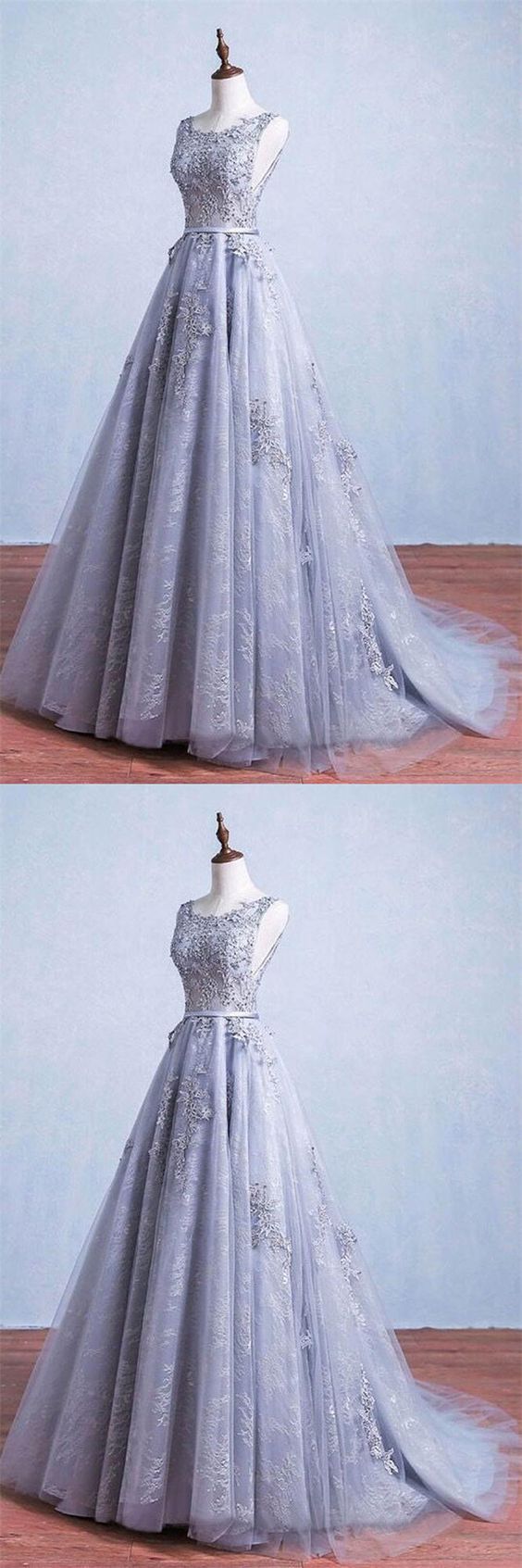 Princess Prom Dresses,Long Gray Lace Tulle Elegant Prom Dress For Teens,Quinceanera Dresses   cg11796