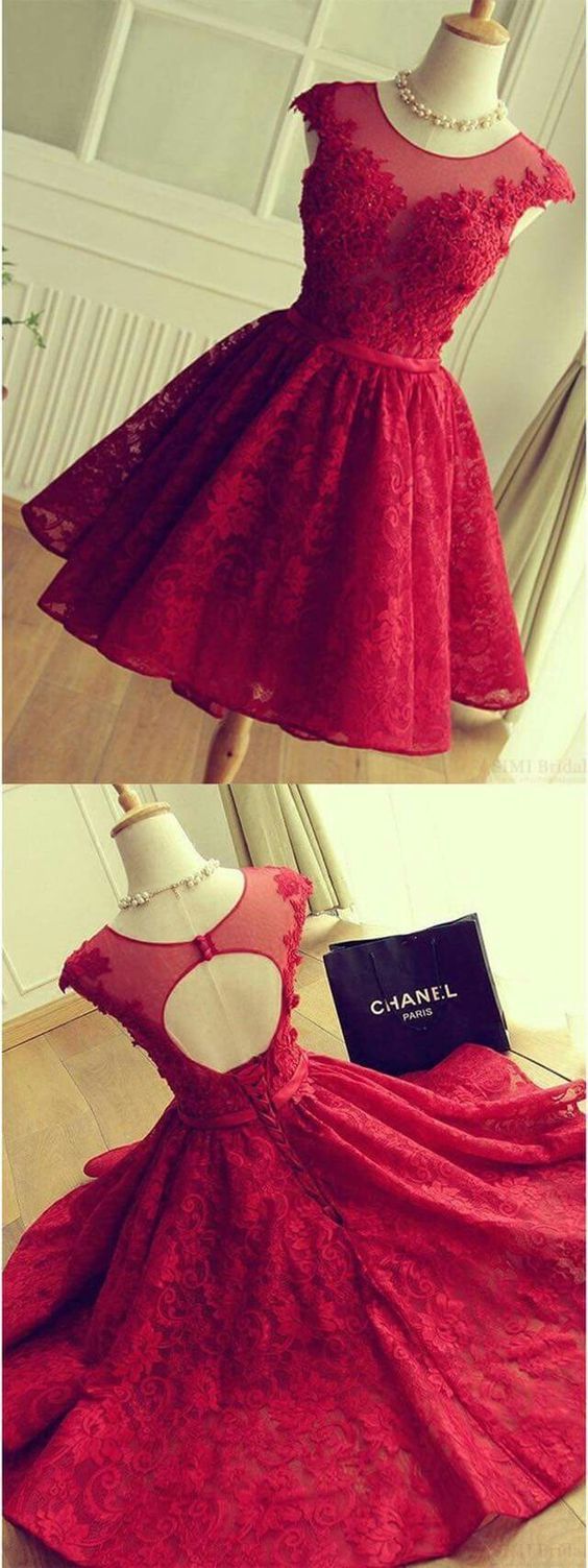 Short homecoming Dress, Lace Dress, Red Sexy Party Dress cg1180
