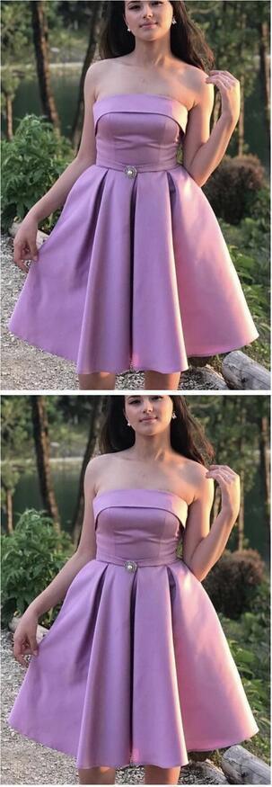 Short A-Line Satin Short Homecoming Dress, Strapless Graduation Dress   cg11809