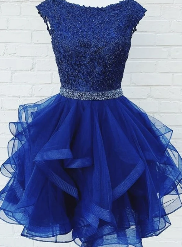 Blue tulle lace short dress homecoming dress   cg11953