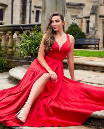 Red Prom Dress,A-Line Prom Gown,Satin Evening Dress,A-Line Prom Gown   cg12091