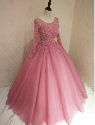 Long Sleeve Pink Sweet 16 Prom Dress,Charming Evening Dress   cg12097