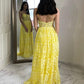 Charming A-Line Spaghetti Straps Floor-Length Yellow Lace Prom Dress    cg12625
