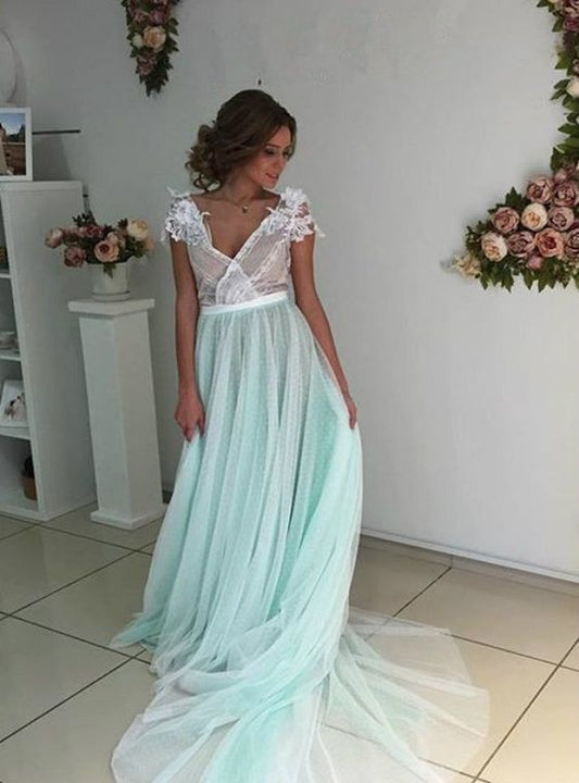 Prom Dresses Sexy V-neck Short Sleeve Evening Dress   cg12672