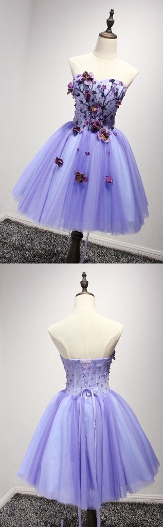 Lovely Purple Sweetheart Flowers Homecoming Dress    cg12834